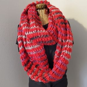 Red and multi colored knit scarf